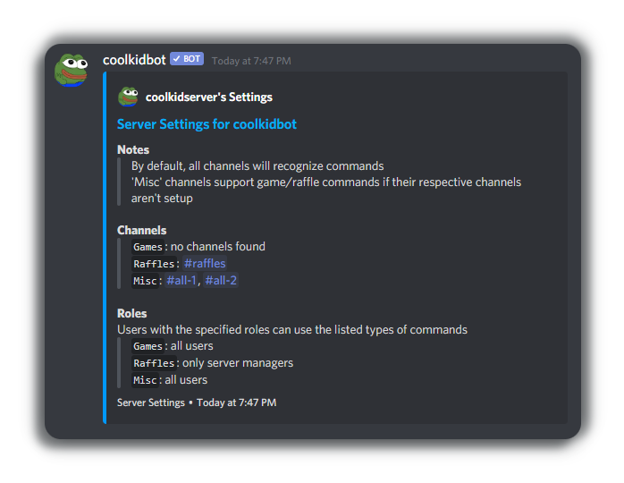 Setup Menu For Raffles