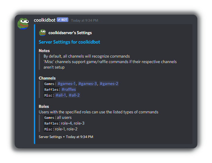 Setup Menu For Raffles